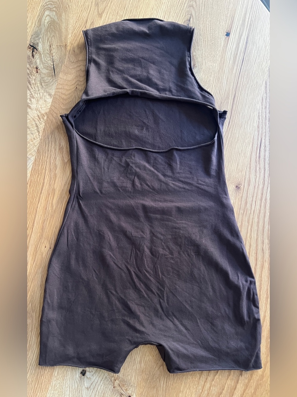 SKIMS RAW EDGE OPEN BACK ONESIE ROMPER, BROWN, SIZE S. - Picture 7 of 13